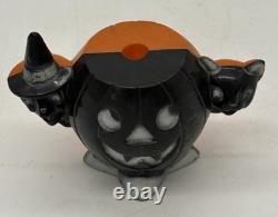 Rosen Plastic Halloween JOL Sucker Candy Container Black Front Orange Witch Cat
