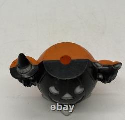 Rosen Plastic Halloween JOL Sucker Candy Container Black Front Orange Witch Cat