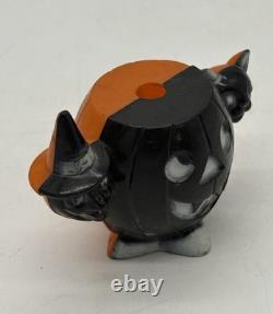 Rosen Plastic Halloween JOL Sucker Candy Container Black Front Orange Witch Cat