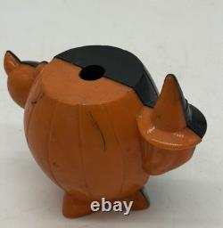 Rosen Plastic Halloween JOL Sucker Candy Container Black Front Orange Witch Cat