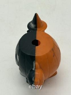 Rosen Plastic Halloween JOL Sucker Candy Container Black Front Orange Witch Cat