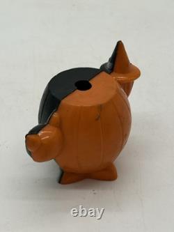 Rosen Plastic Halloween JOL Sucker Candy Container Black Front Orange Witch Cat
