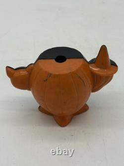 Rosen Plastic Halloween JOL Sucker Candy Container Black Front Orange Witch Cat