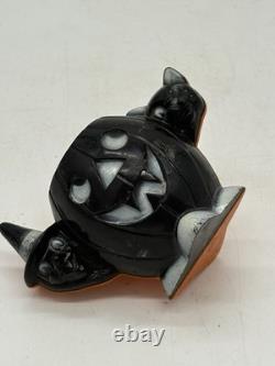 Rosen Plastic Halloween JOL Sucker Candy Container Black Front Orange Witch Cat