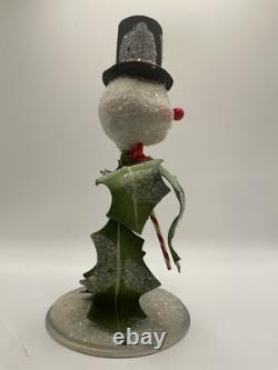 Rucus Studio By Bethany Lowe Snowman Leaf Body Top Hat with Candy Cane Sparkles