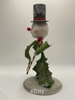 Rucus Studio By Bethany Lowe Snowman Leaf Body Top Hat with Candy Cane Sparkles