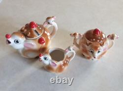 Rudolph Red Nose Reindeer Tea Set Tea Pot Sugar and Creamer 1950's Collectable
