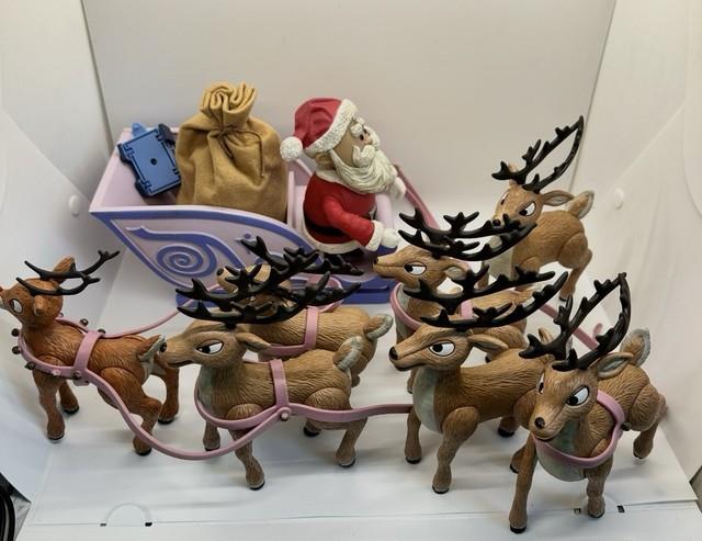 Rudolph Santa's Sleigh And Reindeer Team Set 2003 Playing Mantis Light Up Works