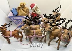 Rudolph Santa's Sleigh and Reindeer Team Set 2003 Playing Mantis Light Up Works