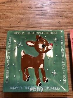 Rudolph the Red Nosed Reindeer Misfit Ceramic Snack Plates & Spreaders RARE