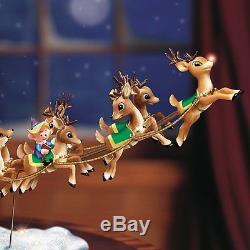 Rudolph the Red Nosed Reindeer Statue Christmas Sleigh Musical Lighted Sculpture