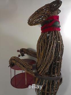 Rustic Wooden Twig Reindeer HUGE 3'FT Sculpture Metal Drum Deer Wood Figure