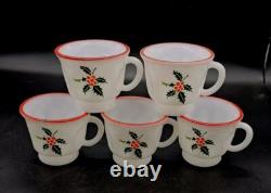 SCARSE! 5pc Hazel Atlas Holly Berries Tom & Jerry Christmas Punch (Bowl) Mugs SCARSE! 5pc Hazel Atlas Holly Berries Tom & Jerry Christmas Punch (Bowl) Mugs
