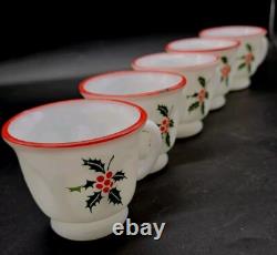 SCARSE! 5pc Hazel Atlas Holly Berries Tom & Jerry Christmas Punch (Bowl) Mugs SCARSE! 5pc Hazel Atlas Holly Berries Tom & Jerry Christmas Punch (Bowl) Mugs