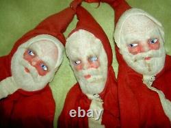 SET of 3, RARE 1930s, unusual antique, traditional SANTA CLAUS, felt gift sacks