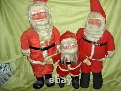 SET of 3, RARE 1930s, unusual antique, traditional SANTA CLAUS, felt gift sacks