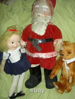 SET of 3, RARE 1930s, unusual antique, traditional SANTA CLAUS, felt gift sacks