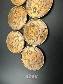 Saints Antique Bronze LOT of 7 Mardi Gras Doubloon Token Medal 1968 NFL