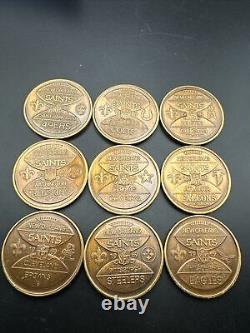 Saints Antique Bronze LOT of 9 Mardi Gras Doubloon Token Medal 1969 NFL