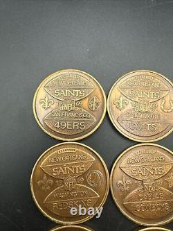 Saints Antique Bronze LOT of 9 Mardi Gras Doubloon Token Medal 1969 NFL