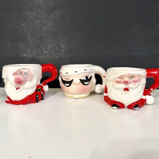 Santa Claus Winking Christmas Mug Japan Lot 3 Lego Kreiss Psycho Drunk Vtg Read