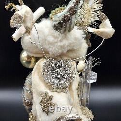 Santa Riding Star Ornament Artisan Designed 10H Felt Silver Gold Glitter Birds