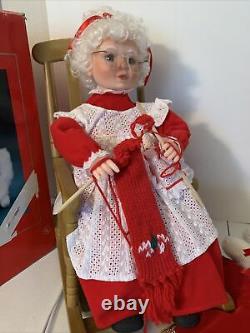 Santa's Best Animated Collectable Mrs. Claus & Cat Knitting in Rocking Chair
