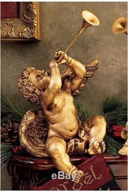 Set Italian Baroque Style Trumpeting Boy & Girl Cherub Christmas Angel Putti