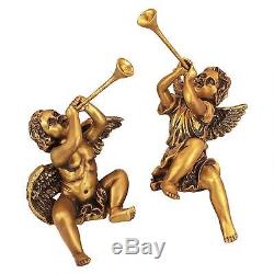 Set Italian Baroque Style Trumpeting Boy & Girl Cherub Christmas Angel Putti