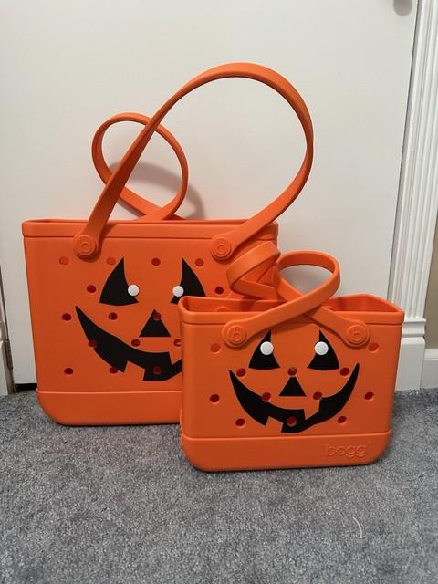 Set Of 2 Orange Jack O Lantern Halloween Bogg Bags