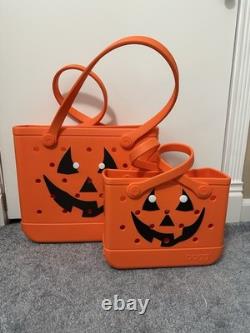 Set Of 2 Orange Jack O Lantern Halloween Bogg Bags