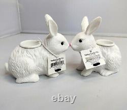 Set of 2 Easter Bunny Yankee Candle Taper Holders White Rabbit Figure Home Decor