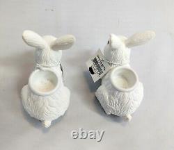 Set of 2 Easter Bunny Yankee Candle Taper Holders White Rabbit Figure Home Decor