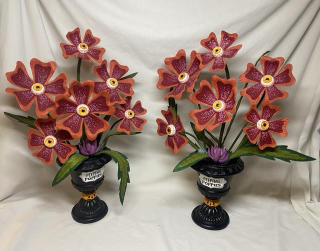 Set Of 2 Hyde & Eek! Ghoulish Garden Peeping Poppies Halloween Decor