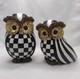 Set Of 2 Mackenzie Childs Courtly Check & Courtly Stripe Owl Figurines Halloween