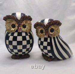 Set of 2 MACKENZIE CHILDS Courtly Check & Courtly Stripe Owl Figurines Halloween