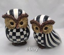 Set of 2 MACKENZIE CHILDS Courtly Check & Courtly Stripe Owl Figurines Halloween