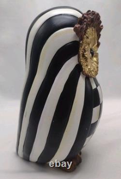 Set of 2 MACKENZIE CHILDS Courtly Check & Courtly Stripe Owl Figurines Halloween