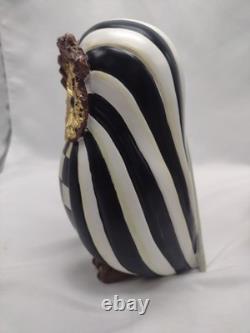 Set of 2 MACKENZIE CHILDS Courtly Check & Courtly Stripe Owl Figurines Halloween