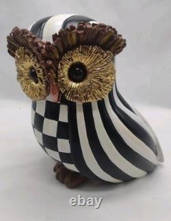 Set of 2 MACKENZIE CHILDS Courtly Check & Courtly Stripe Owl Figurines Halloween