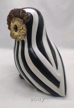Set of 2 MACKENZIE CHILDS Courtly Check & Courtly Stripe Owl Figurines Halloween