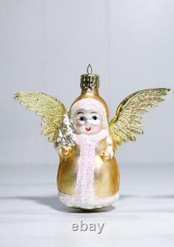 Set of 3 Vintage Inge Glass Angels Germany with Foil Wings Christmas Ornaments