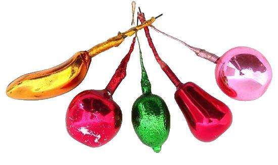 Set Of 5 Assorted Vintage Mercury Glass Fruit Ornaments Retro Christmas Decor