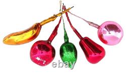 Set of 5 Assorted Vintage Mercury Glass Fruit Ornaments Retro Christmas Decor