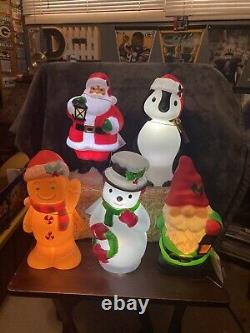 Set of 5 Blowmold gingerbread, elf gnome, snowman, Santa Claus, penguin Lamps