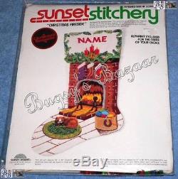 Sunset CHRISTMAS FIRESIDE Stocking Crewel Stitchery Kit