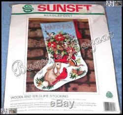 Sunset WOODLAND WILDLIFE STOCKING Christmas Needlepoint Kit -S. Stouffer 19015