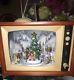 Television With Christmas Carolers Scene Light Up Motion Music Box 8x10 New