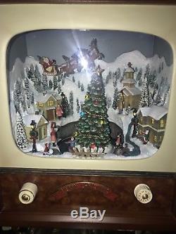 Television with Santa Scene Light Up Motion Christmas Music Box 11x13 New