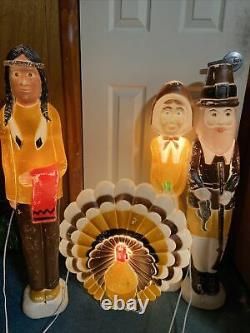 Thanksgiving Blow Mold Set 2 Pilgrims Native American Turkey Don Featherstone